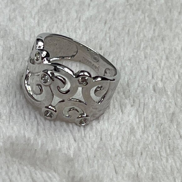 Silver Tone CZ Scroll Vine Ring GR Thailand Shiny Sparkly 4.75 5 - Picture 6 of 8